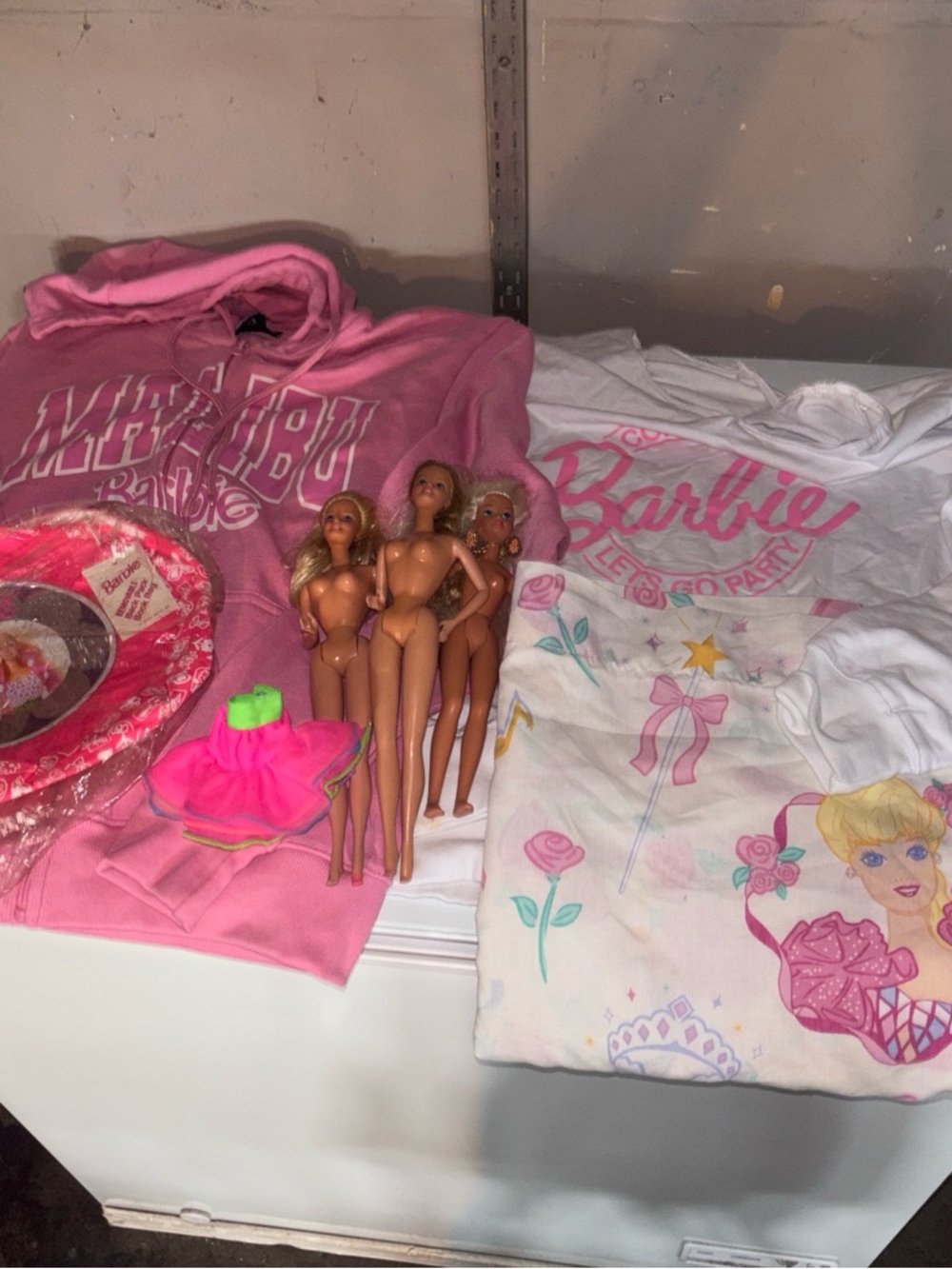 Barbie Pink Hoodie, Graphic Tee & 3 Blonde Barbie Dolls